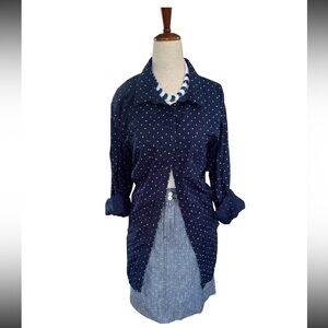 Plus Size 3X Navy Polka Dot Shirt Cotton Oversized Spring Layer Top
